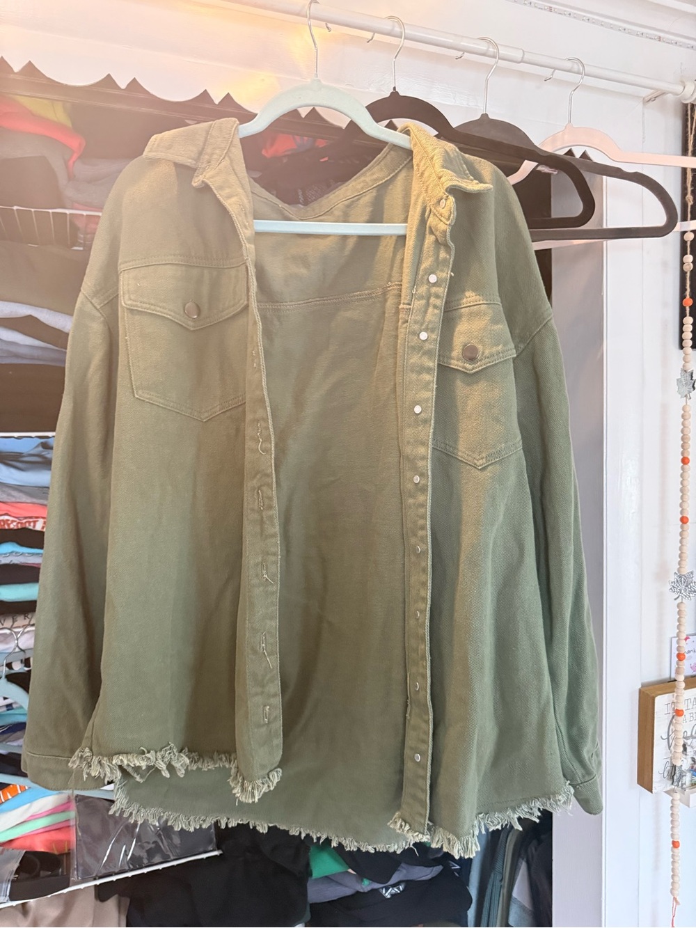 Olive Green Distressed Button-Up Jacket